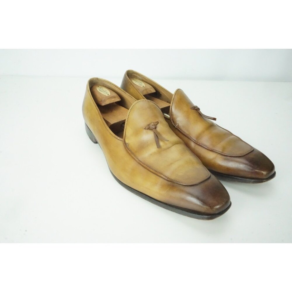 Paul Evans Whiskey Brown Burnished Tassel Loafers Sz 13